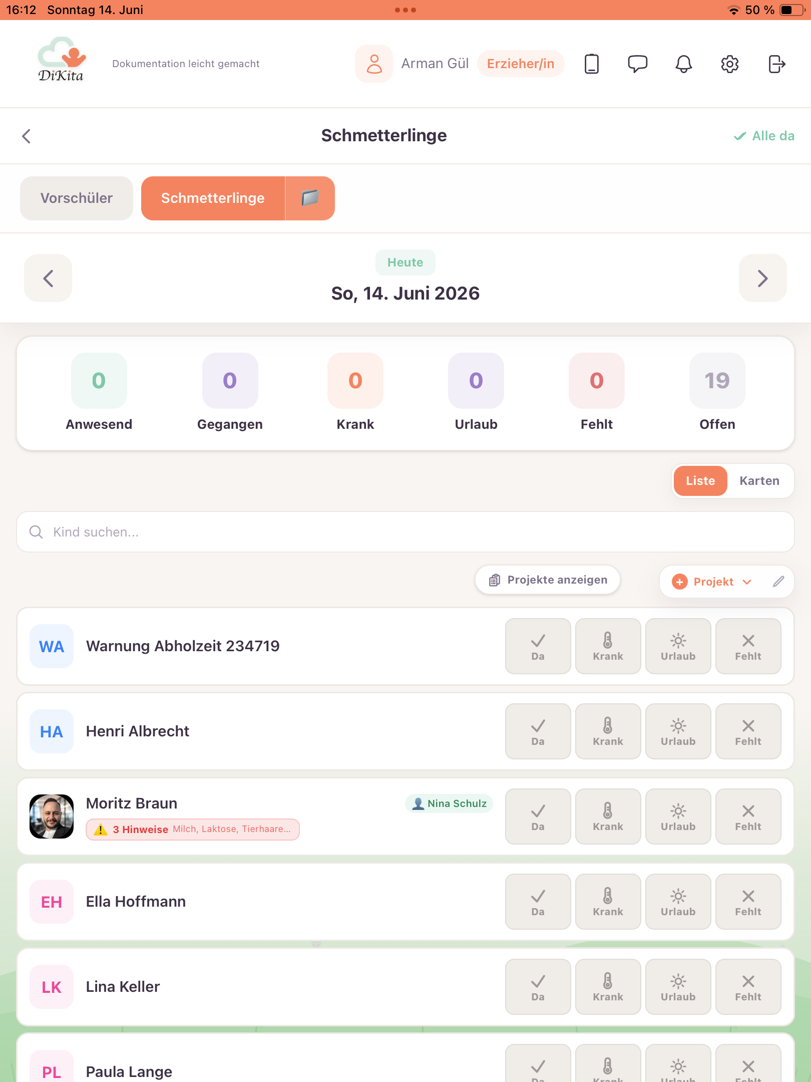 DiKita Erzieher-App – Ansicht 2